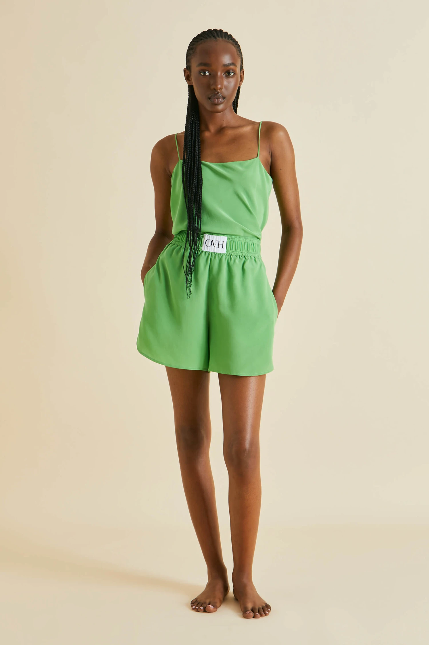 Calypso Green Silk Crêpe De Chine Camisole Set