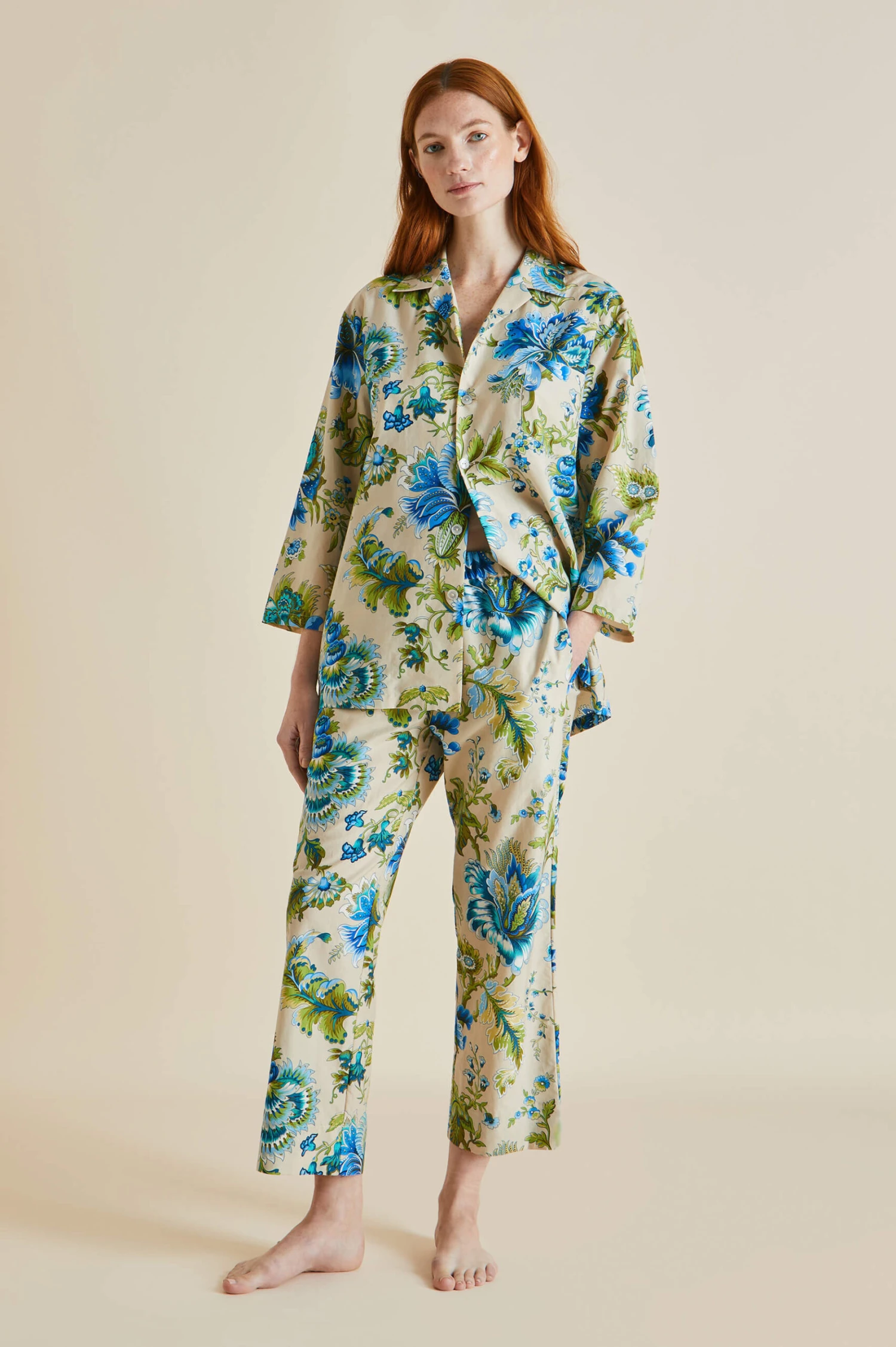 Casablanca Jasmine Blue Floral Cotton-Silk Pajamas