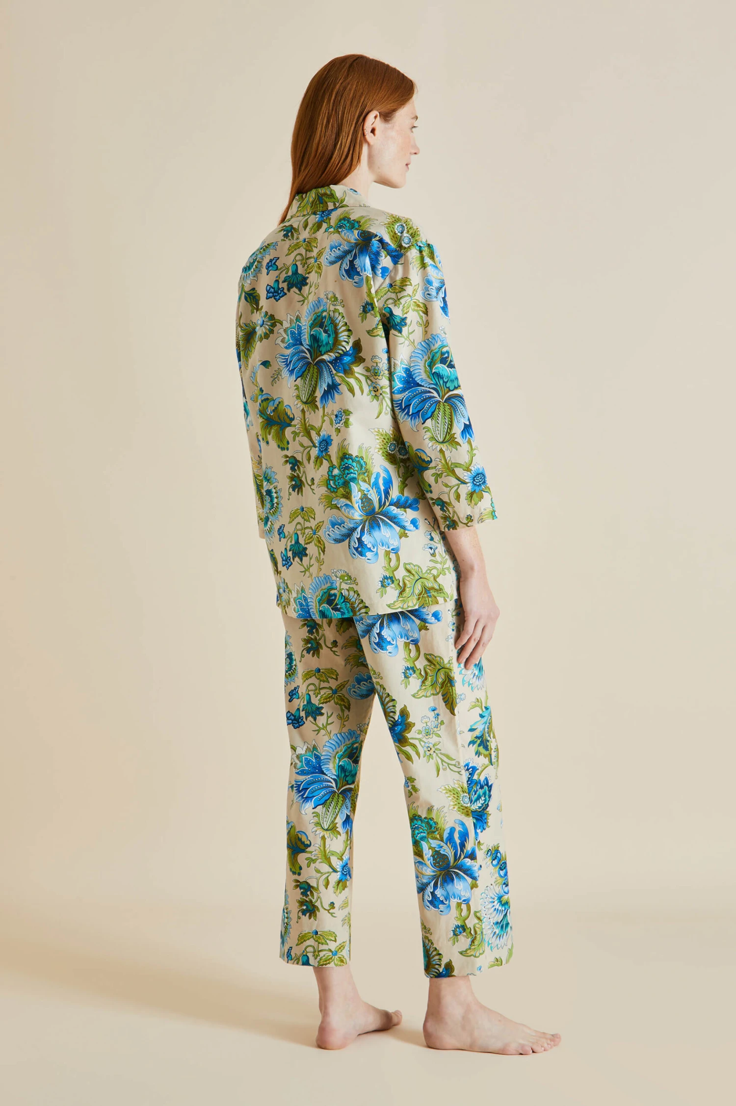 Casablanca Jasmine Blue Floral Cotton-Silk Pajamas - Image 4