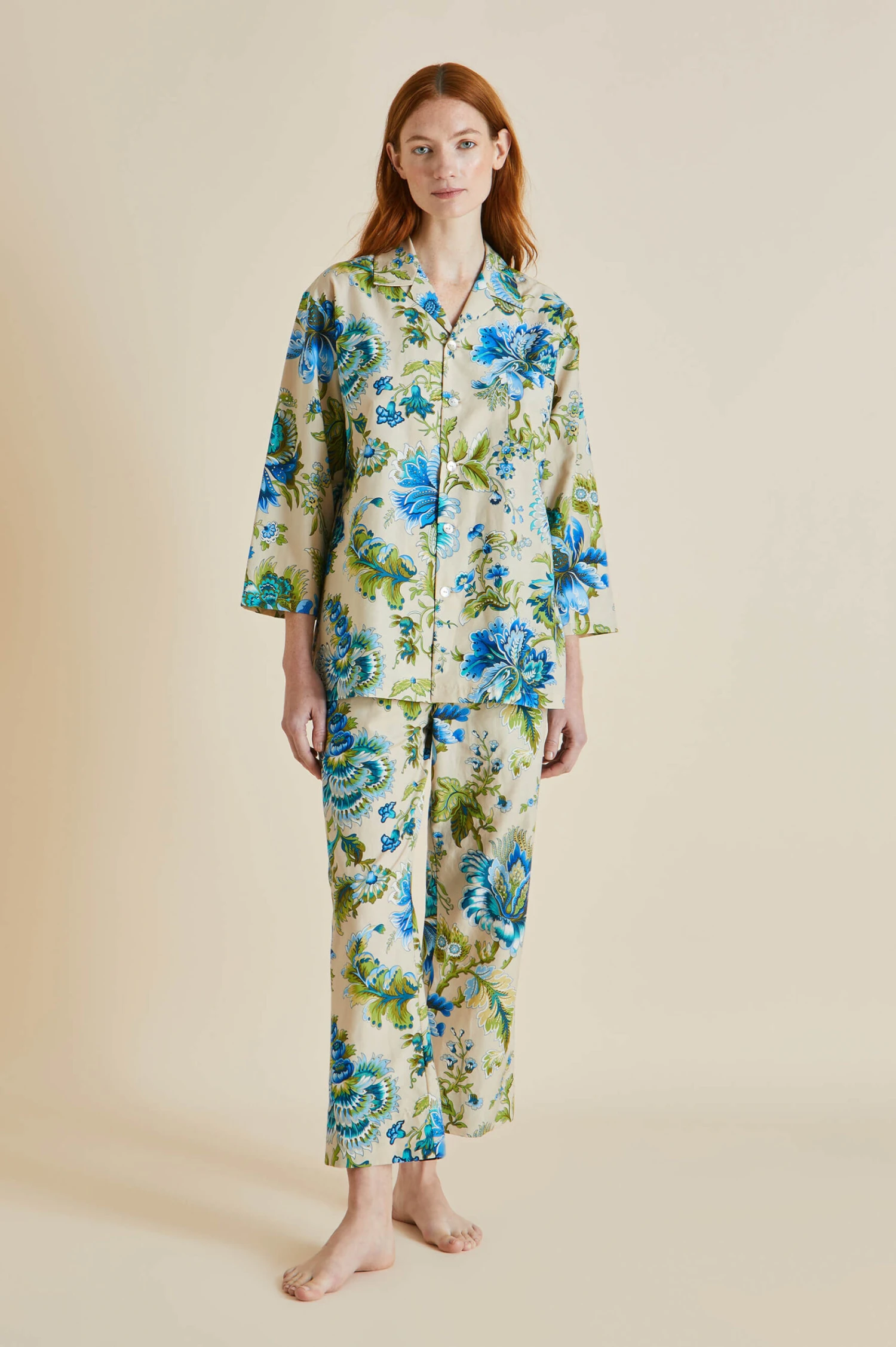 Casablanca Jasmine Blue Floral Cotton-Silk Pajamas - Image 5