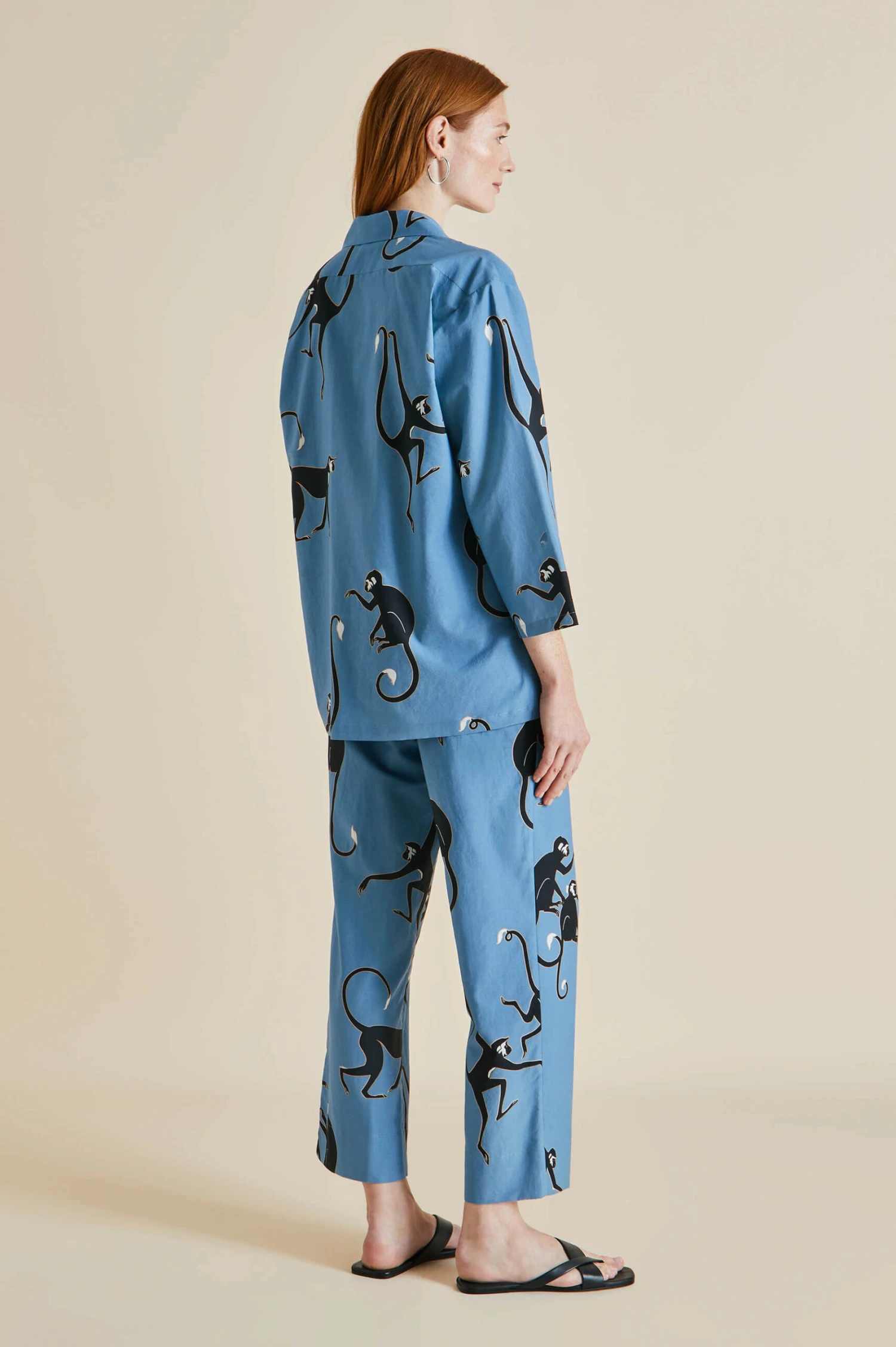 Casablanca Jacamar Blue Monkey Cotton-Silk Pajamas - Image 4