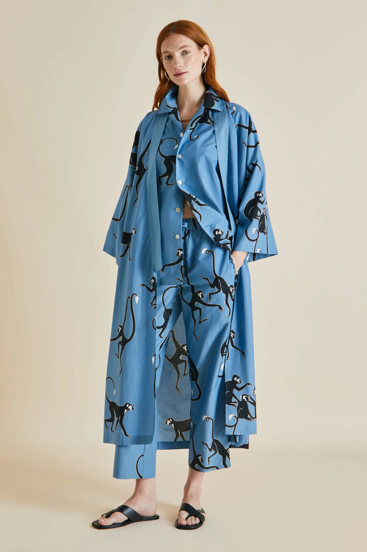 Casablanca Jacamar Blue Monkey Cotton-Silk Pajamas - Image 5