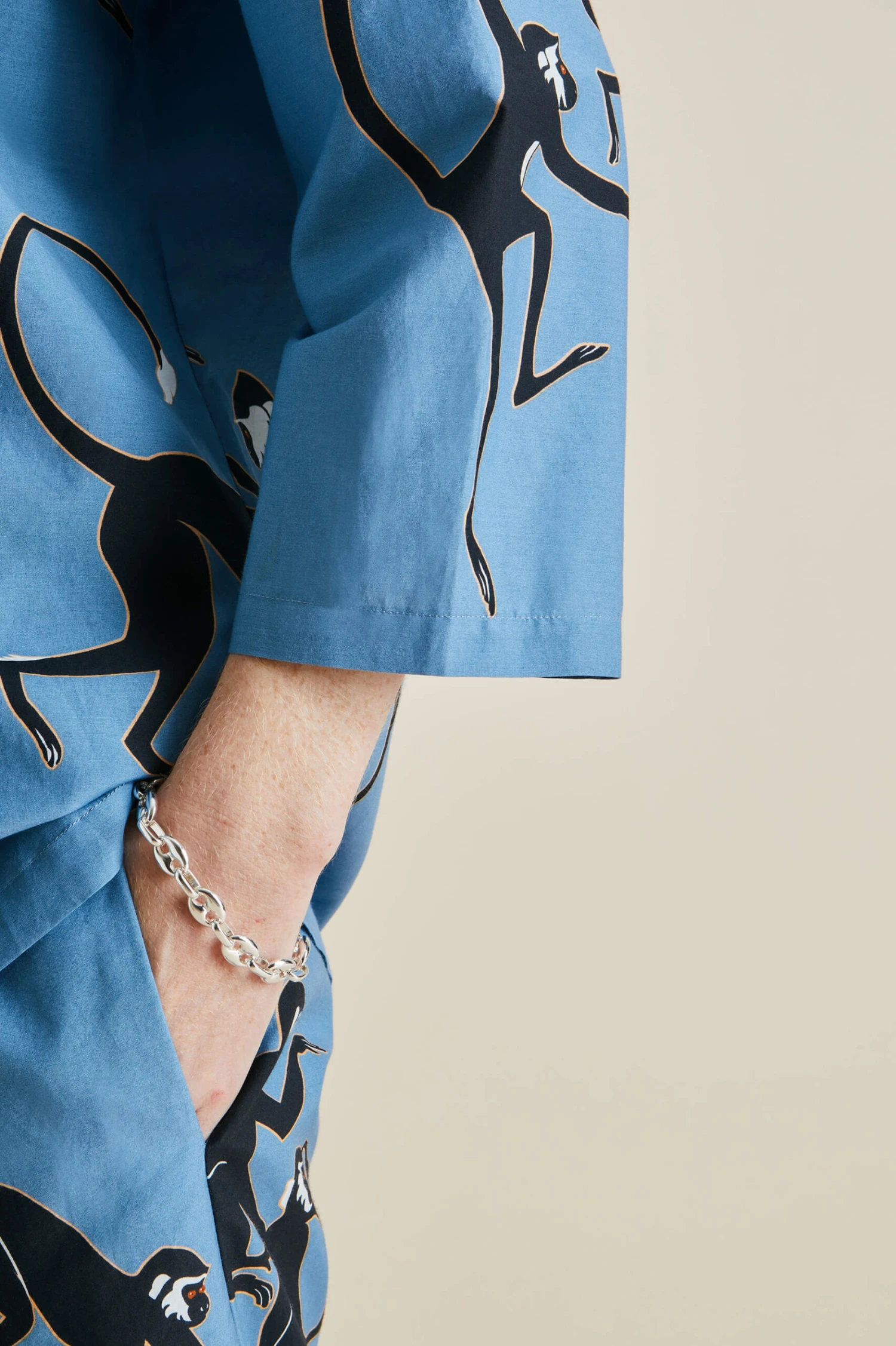 Casablanca Jacamar Blue Monkey Cotton-Silk Pajamas - Image 6