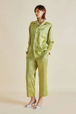 Casablanca Mirage Green Geometric Silk Satin Pajamas