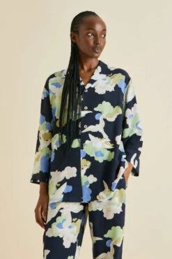 Casablanca Jacques Navy Dove Silk Crêpe De Chine Pajamas