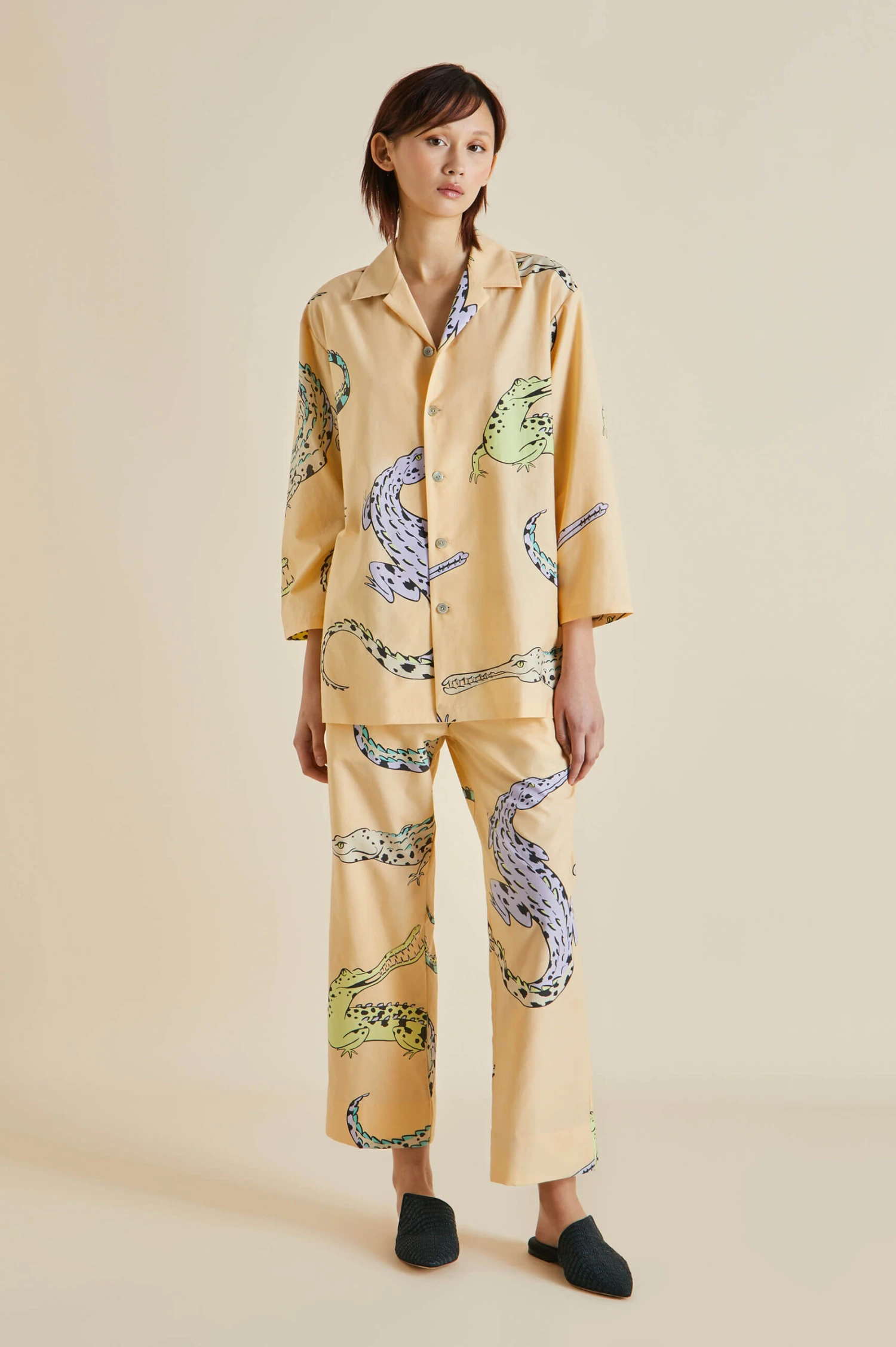 Casablanca Soloma Orange Crocodile Cotton-Silk Pajamas - Image 3