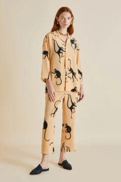 Casablanca Janda Orange Monkey Silk Crêpe De Chine Pajamas