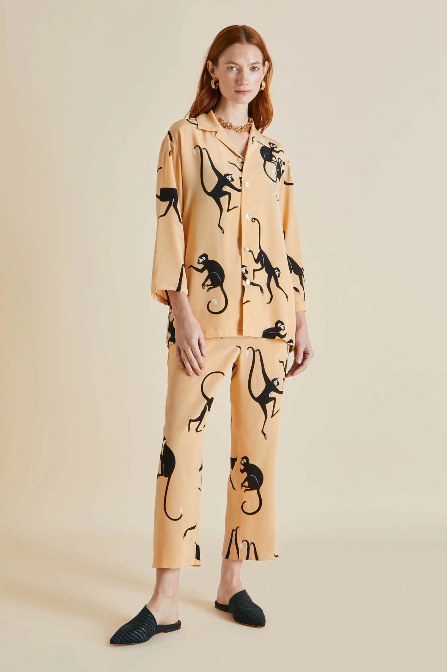 Casablanca Janda Orange Monkey Silk Crêpe De Chine Pajamas