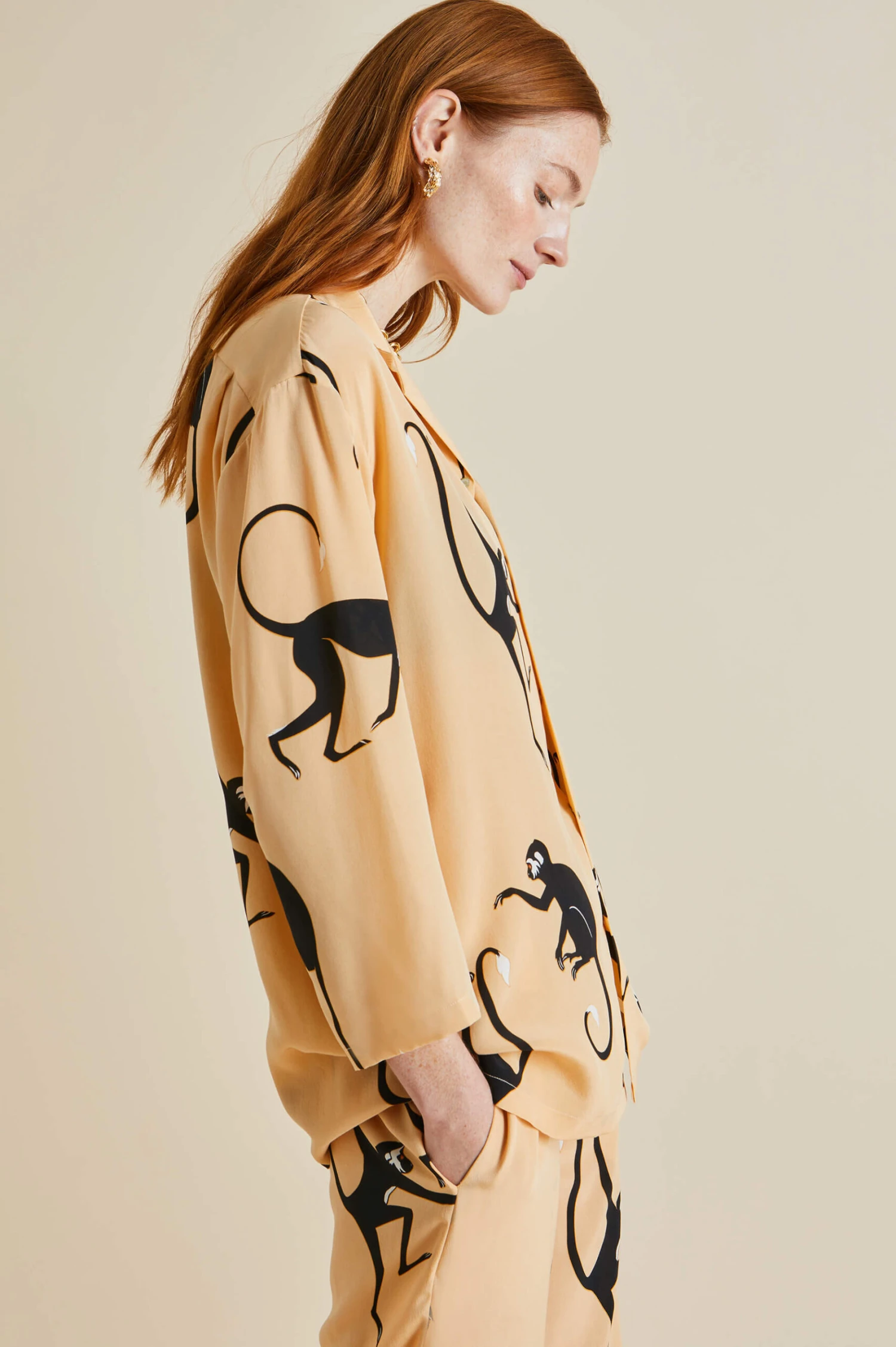 Casablanca Janda Orange Monkey Silk Crêpe De Chine Pajamas - Image 3