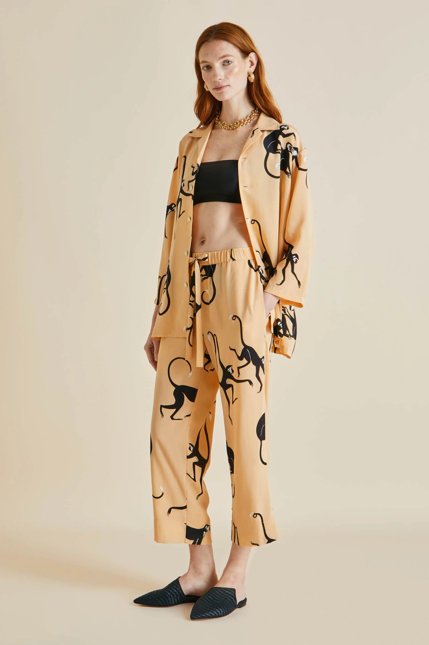 Casablanca Janda Orange Monkey Silk Crêpe De Chine Pajamas - Image 5