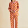 Casablanca Signac Pink Gingham Silk Crêpe De Chine Pajamas