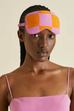 Signac Pink Gingham Silk Crêpe De Chine Eye Mask