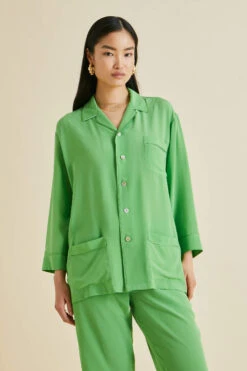 Fifi Green Silk Crêpe De Chine Pajamas