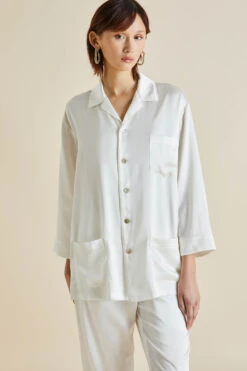 Fifi Ivory White Silk Satin Pajamas
