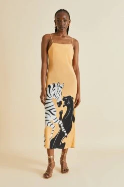 Icon Godard Orange Zebra Silk Crêpe De Chine Slip Dress