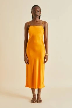 Icon Orange Silk Satin Slip Dress