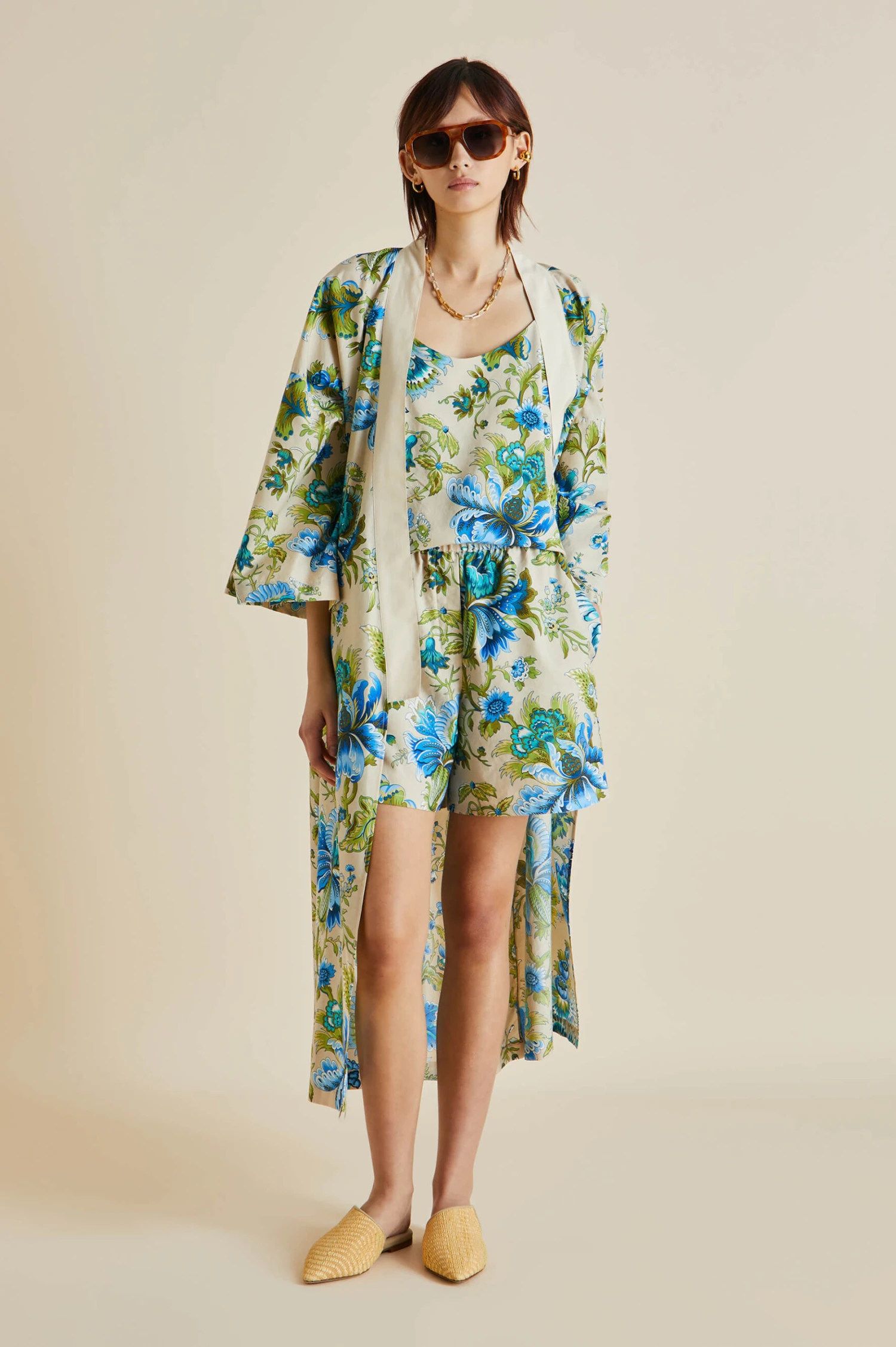 Indya Jasmine Blue Floral Cotton-Silk Pajamas - Image 5