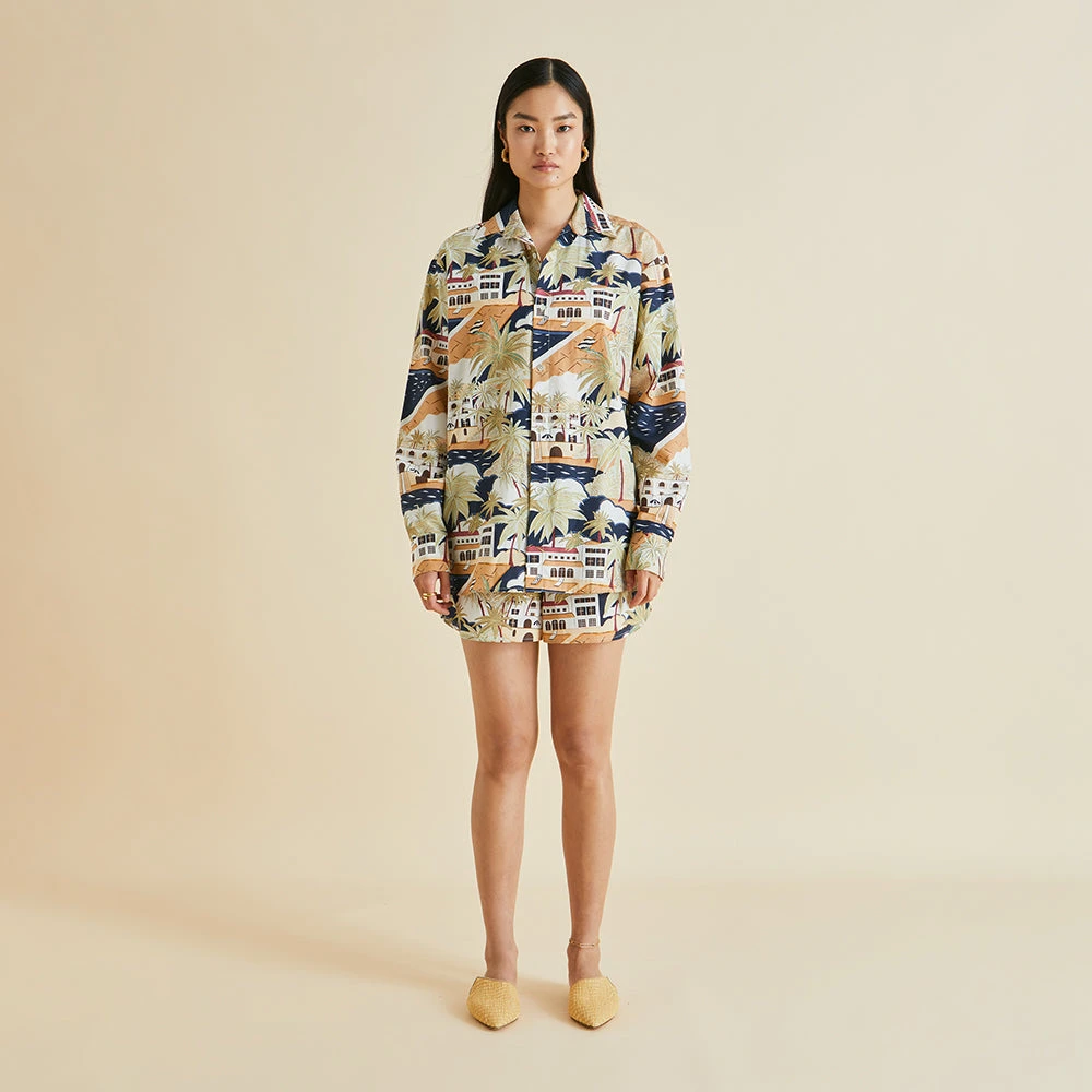 Kick Ponche Navy Palm Cotton-Silk Pajamas - Image 2