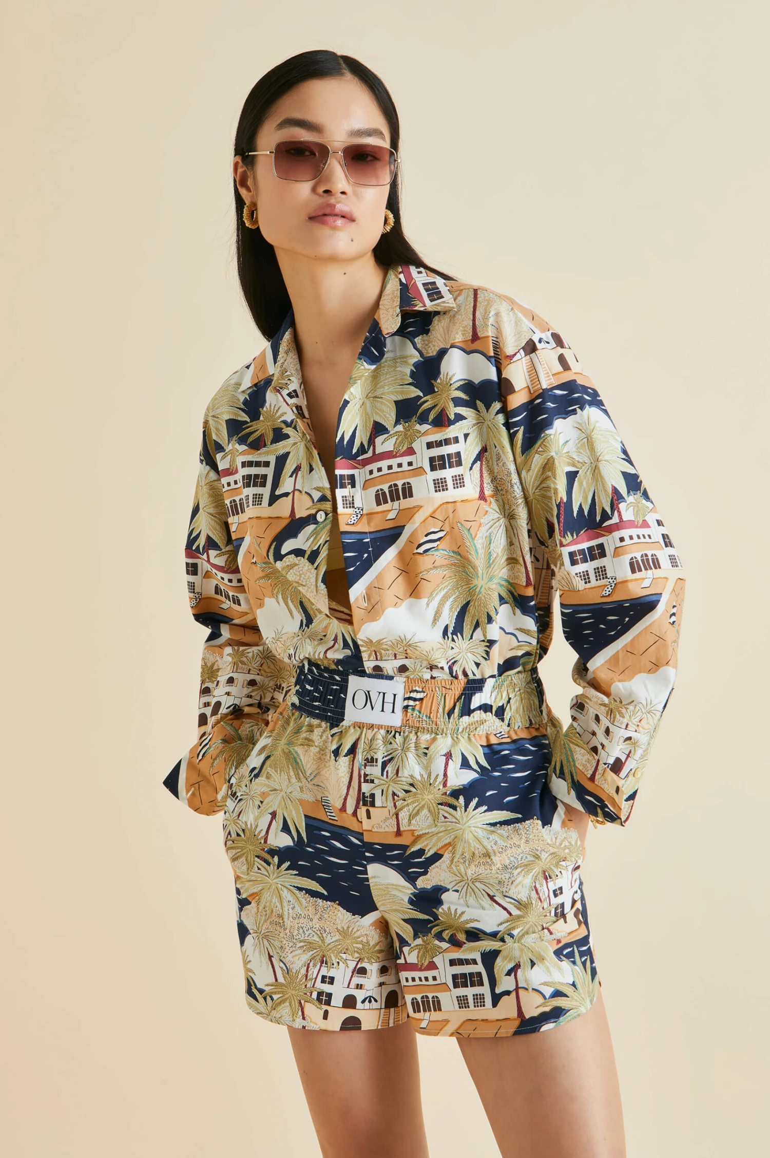 Kick Ponche Navy Palm Cotton-Silk Pajamas - Image 4