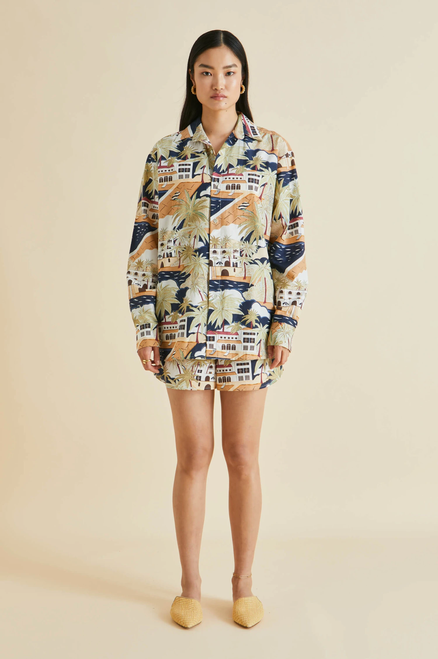 Kick Ponche Navy Palm Cotton-Silk Pajamas - Image 5