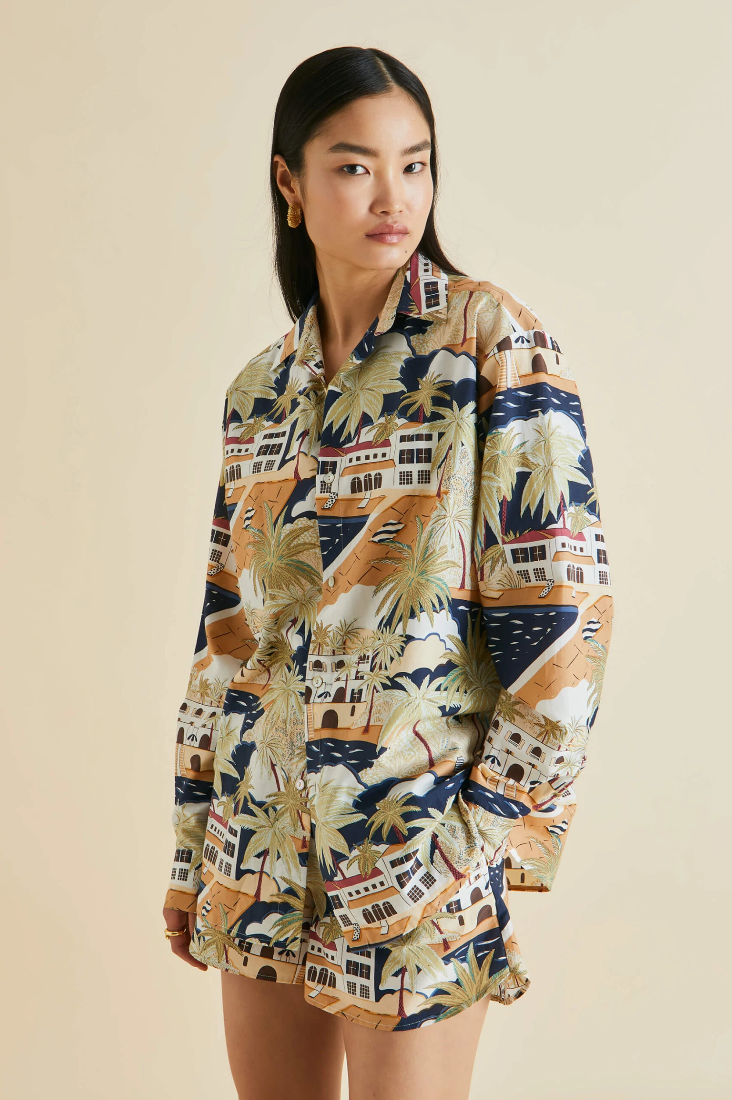 Kick Ponche Navy Palm Cotton-Silk Pajamas - Image 6