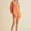 Kick Signac Pink Gingham Silk Crêpe De Chine Pajamas