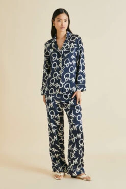 Lila Brigitte Navy Signature Silk Satin Pajamas