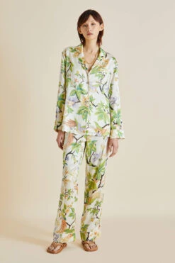 Lila Adisorn Cream Floral Silk Satin Pajamas