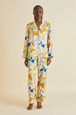 Lila Feliu Cream Floral Silk Satin Pajamas