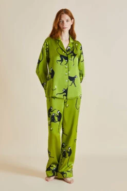 Lila Mangabey Green Monkey Silk Satin Pajamas