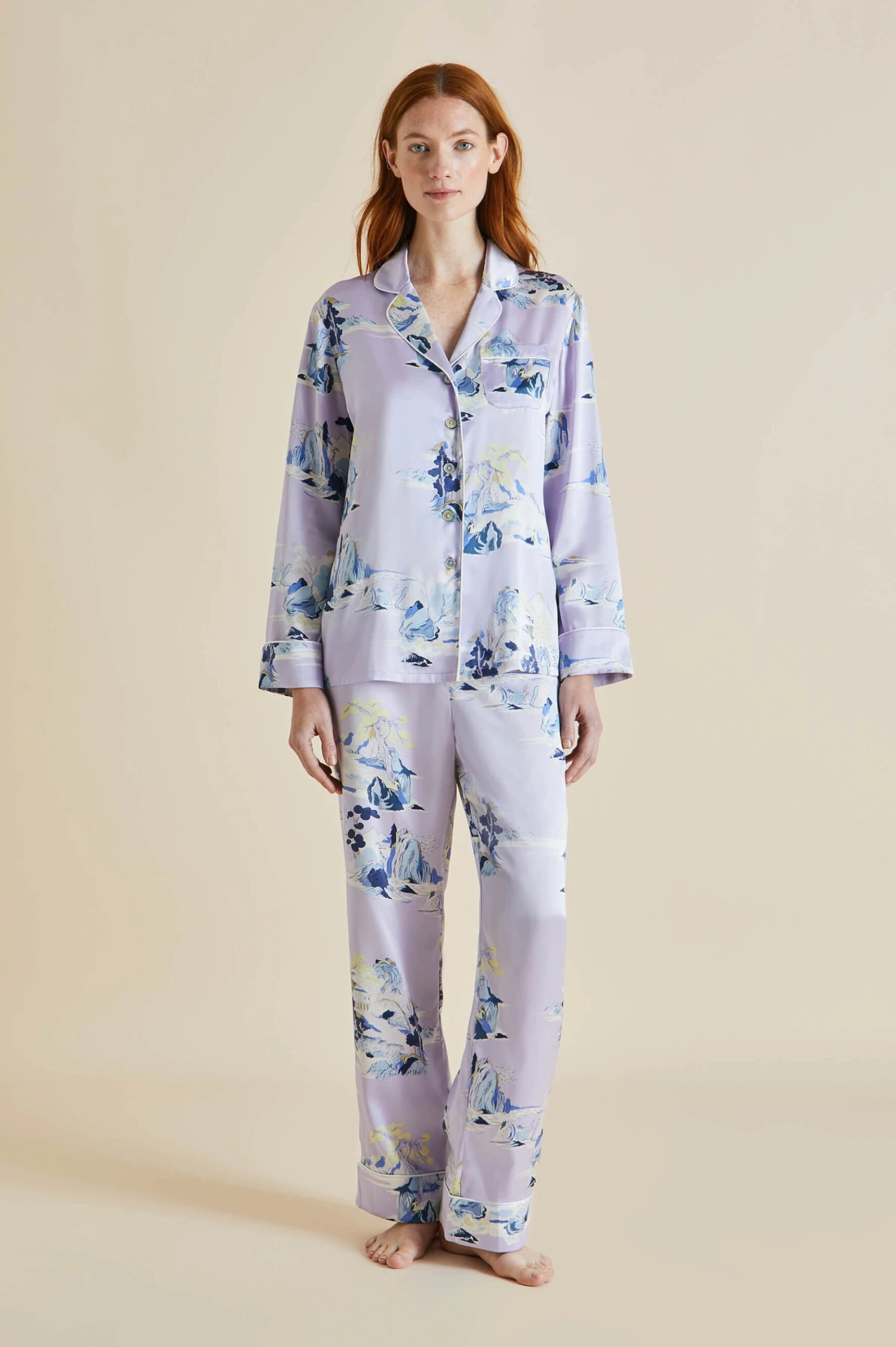 Lila Verandah Lilac Mountainscape Silk Satin Pajamas