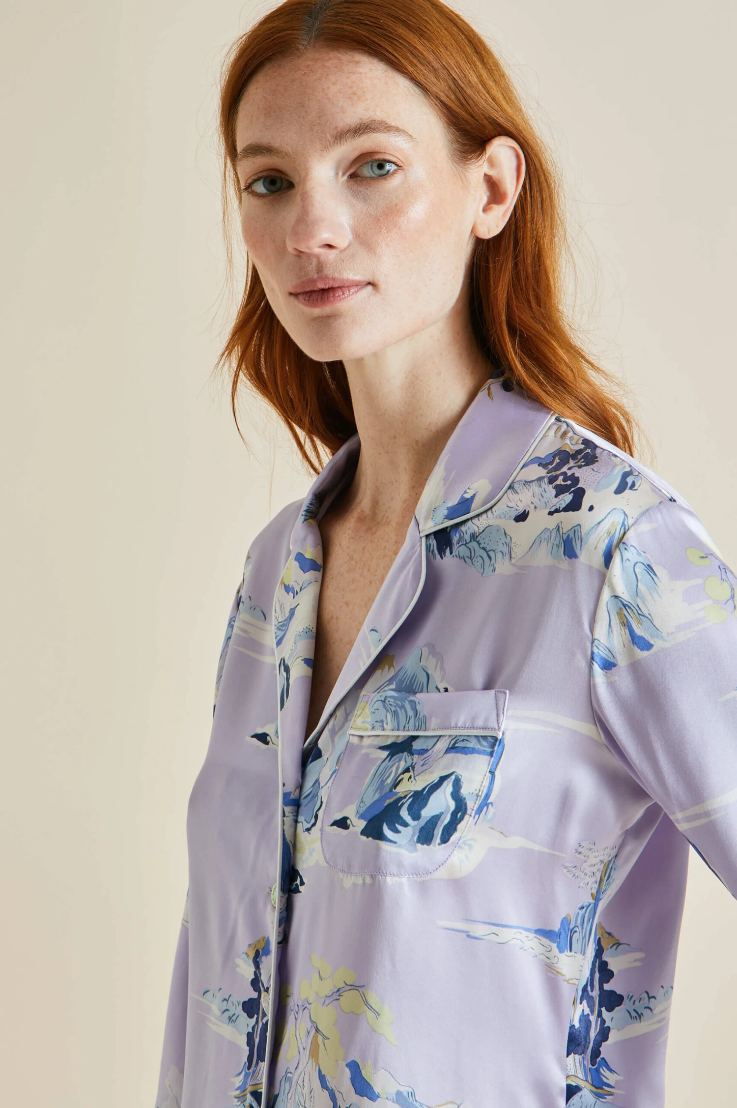Lila Verandah Lilac Mountainscape Silk Satin Pajamas - Image 3