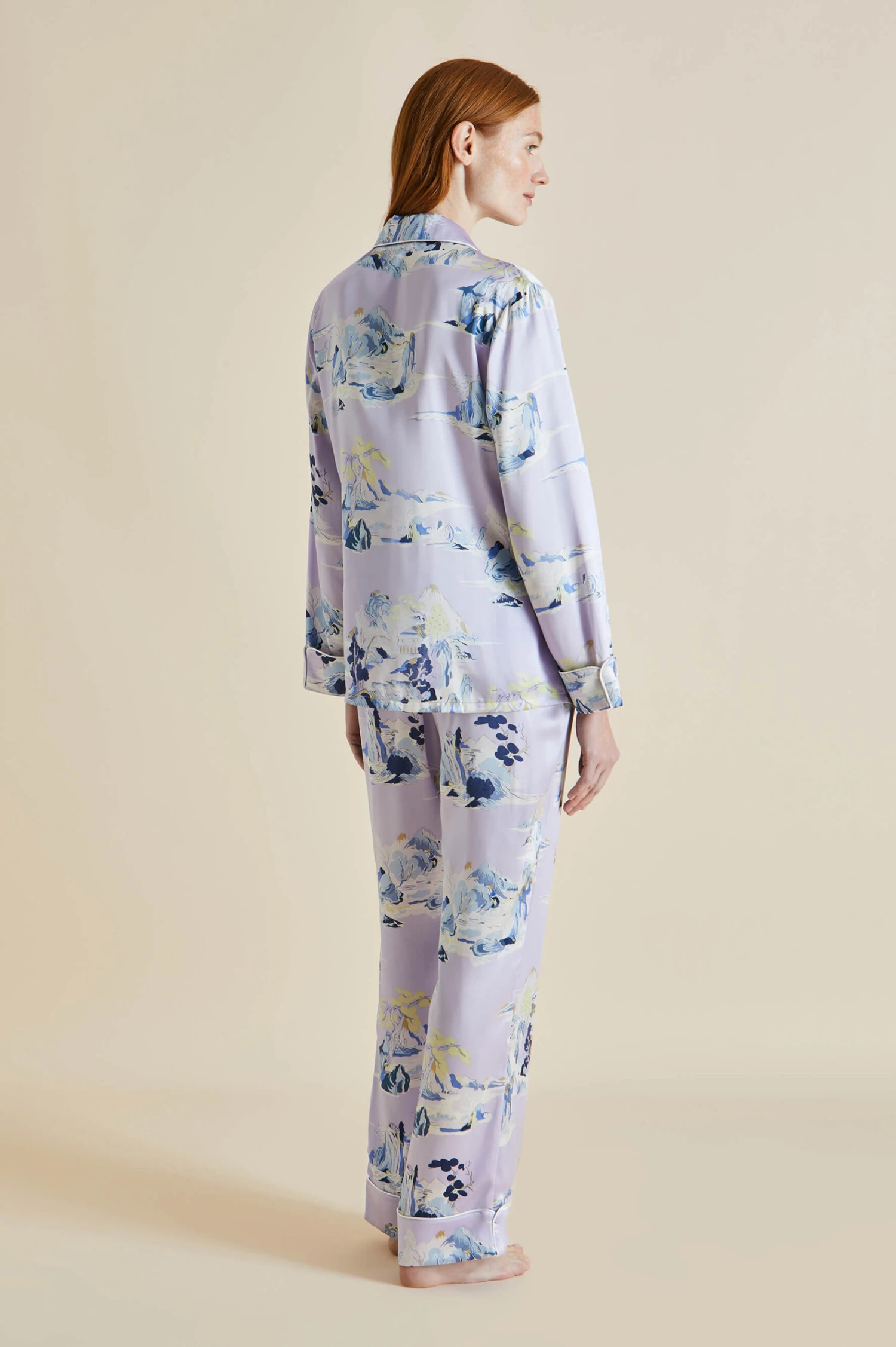 Lila Verandah Lilac Mountainscape Silk Satin Pajamas - Image 4