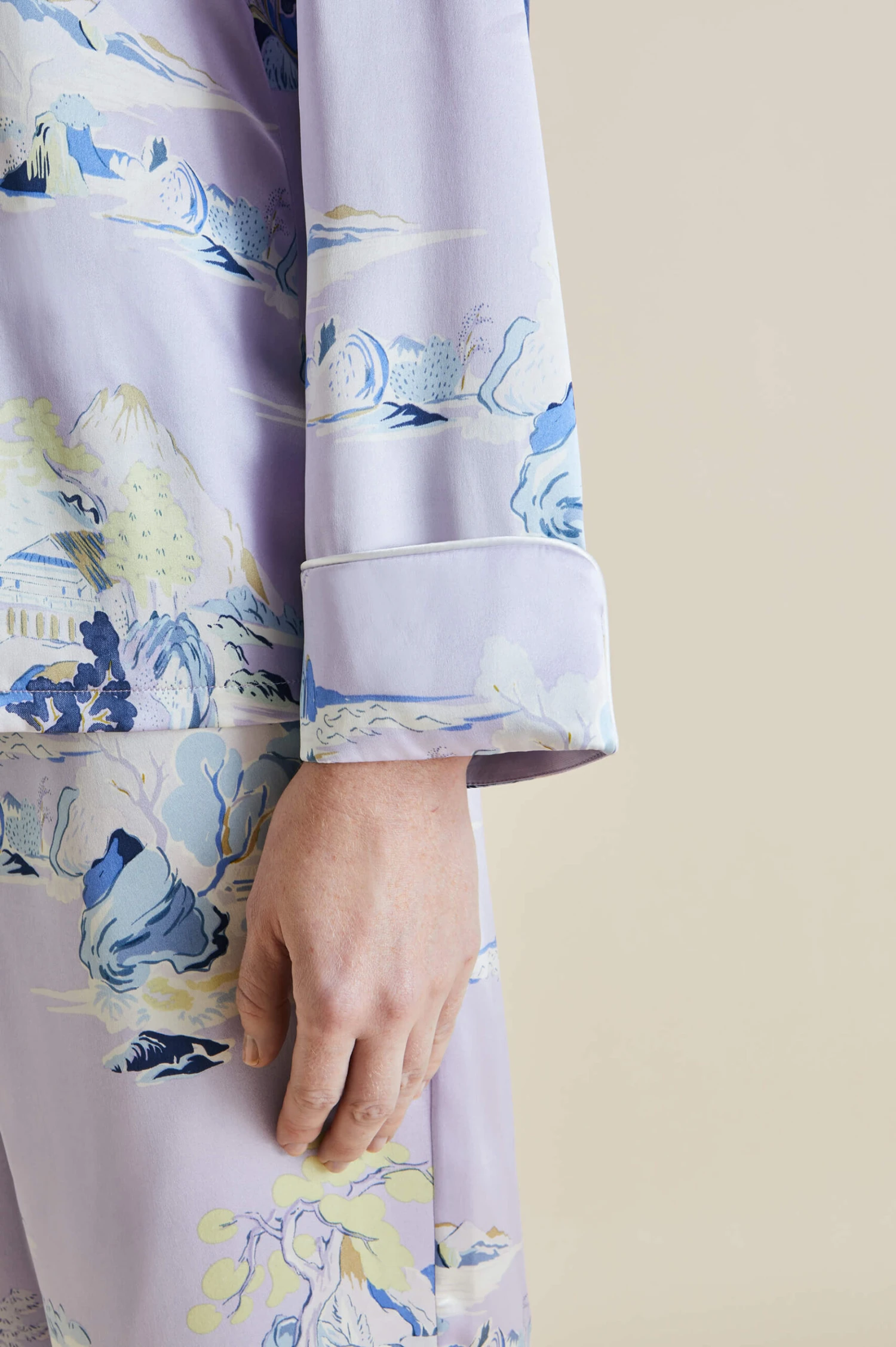 Lila Verandah Lilac Mountainscape Silk Satin Pajamas - Image 5