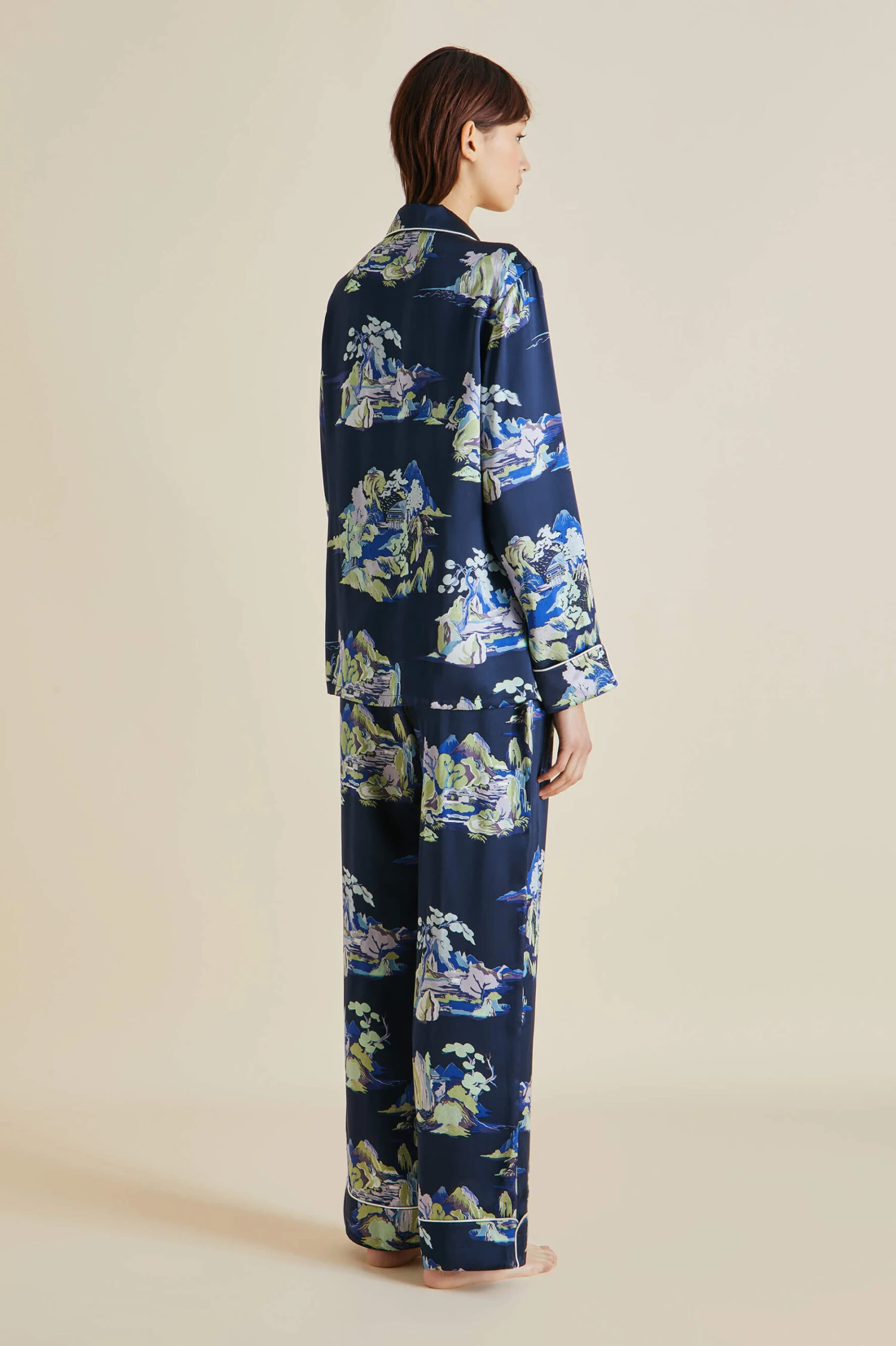 Lila Voyage Navy Mountainscape Silk Satin Pajamas - Image 4