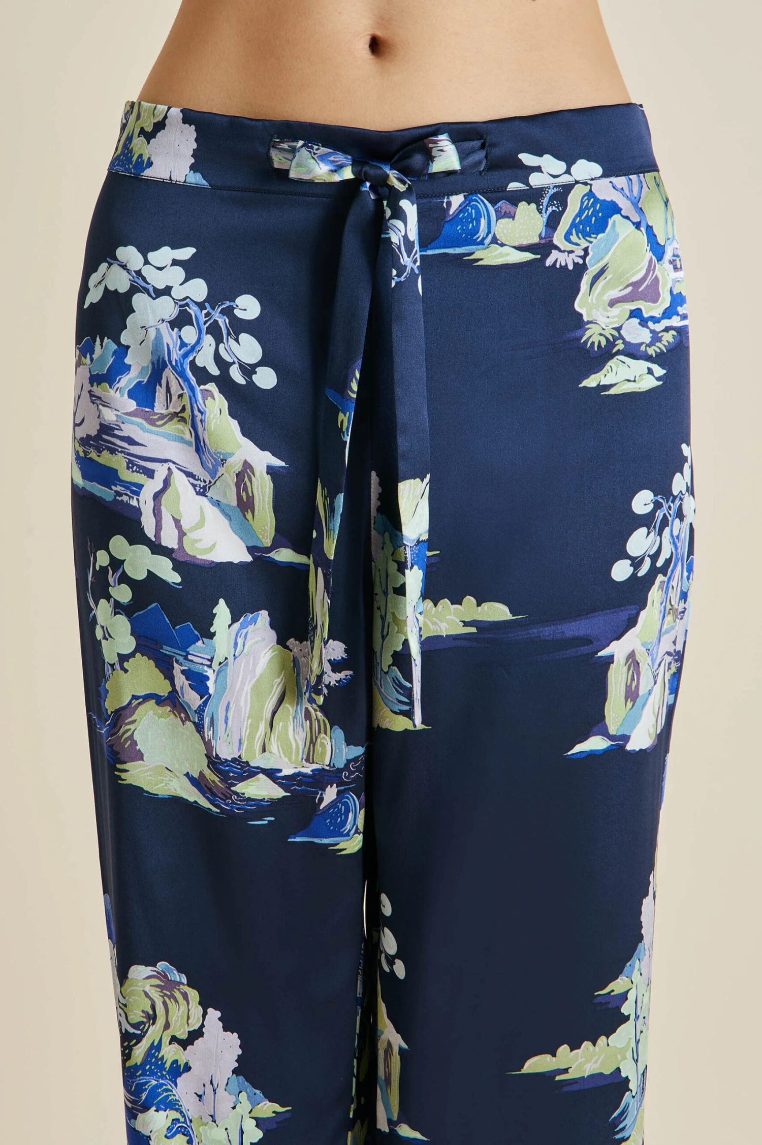 Lila Voyage Navy Mountainscape Silk Satin Pajamas - Image 5