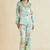 Lila Pampelonne Green Palm Silk Satin Pajamas