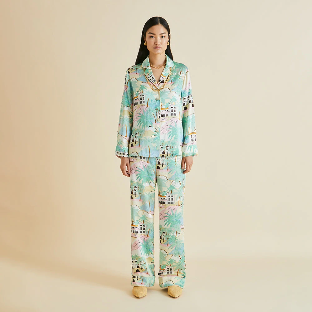 Lila Pampelonne Green Palm Silk Satin Pajamas - Image 2