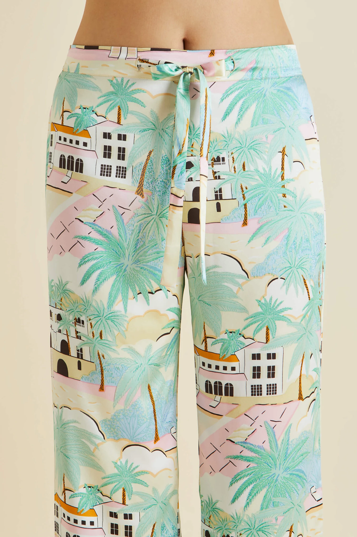 Lila Pampelonne Green Palm Silk Satin Pajamas - Image 6