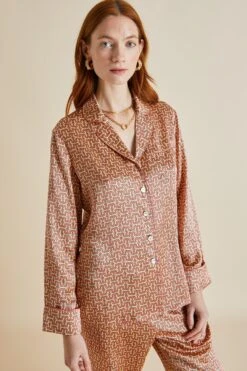 Lila Hibiscus Rose Geometric Silk Satin Pajamas