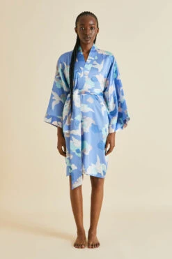 Mimi Juliette Blue Dove Silk Satin Robe