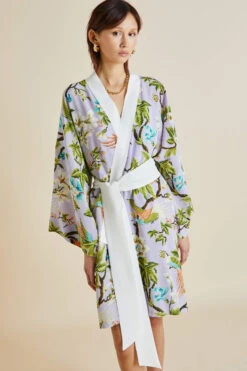 Mimi Rosella Lilac Floral Silk Crêpe De Chine Robe