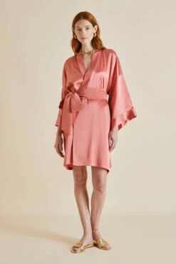 Mimi Rose Pink Silk Satin Robe