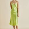 Mossy Palm Green Silk Satin Slip Dress