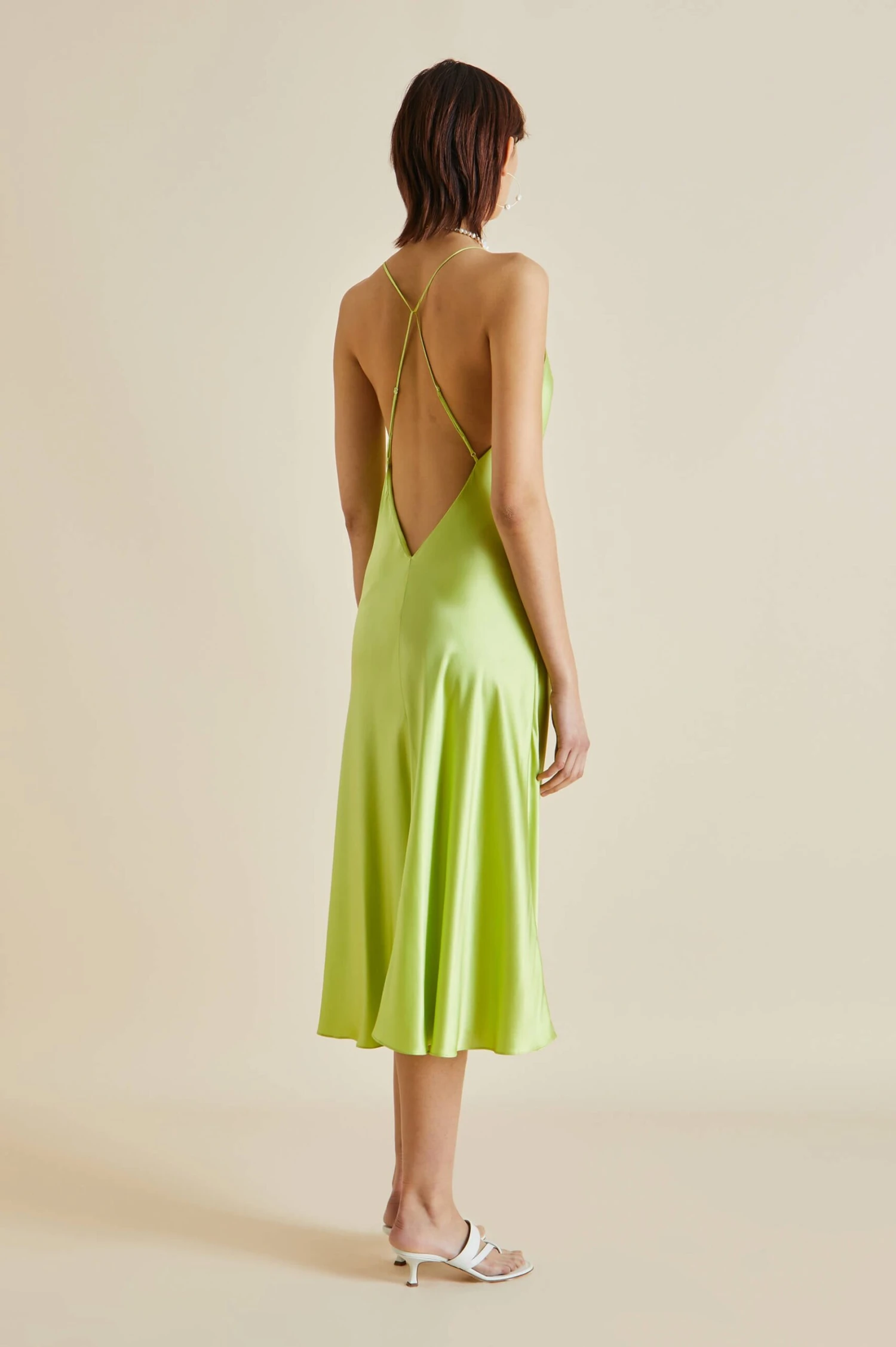 Mossy Palm Green Silk Satin Slip Dress - Image 4