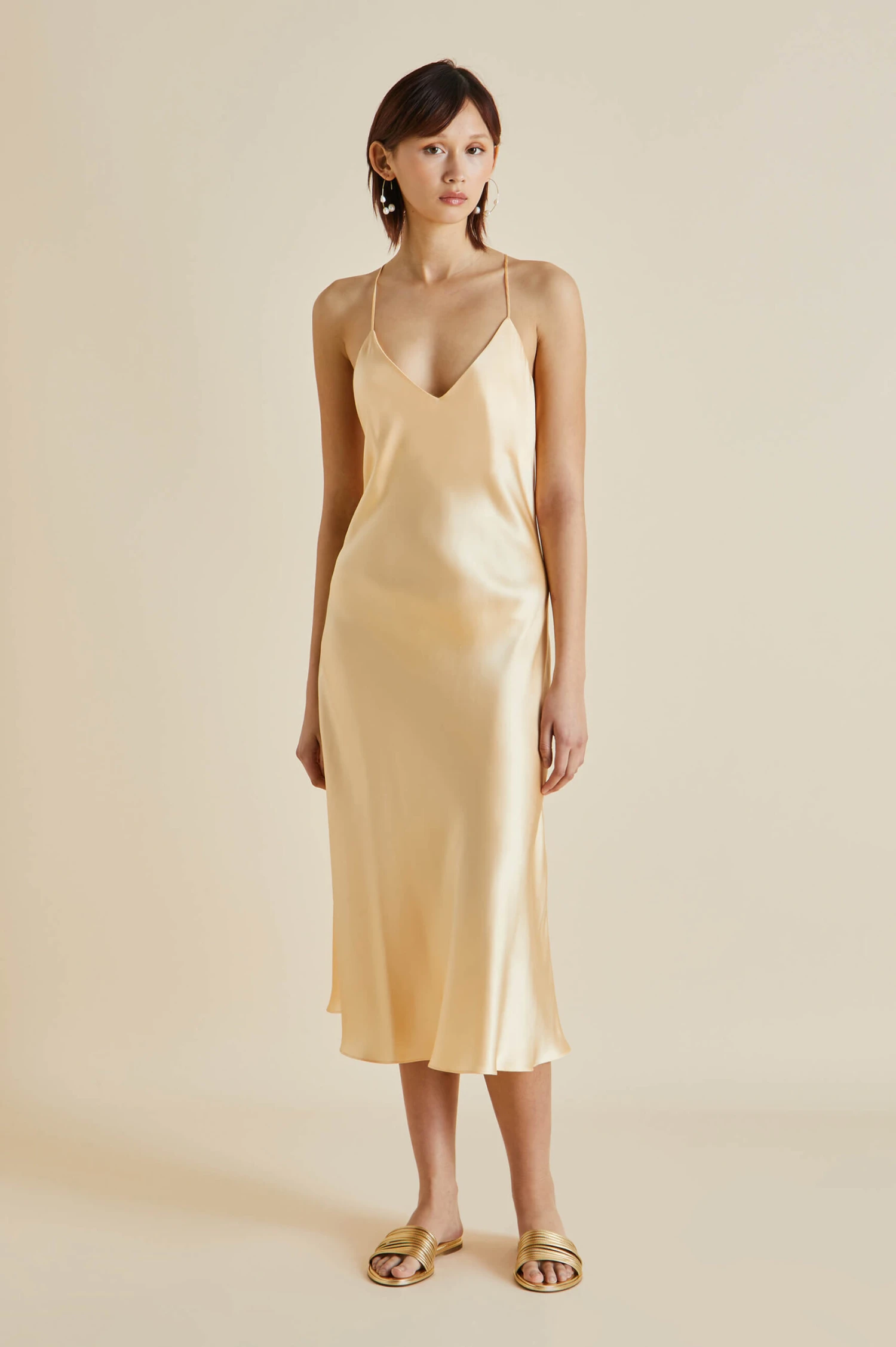 Mossy Bellini Orange Silk Satin Slip Dress