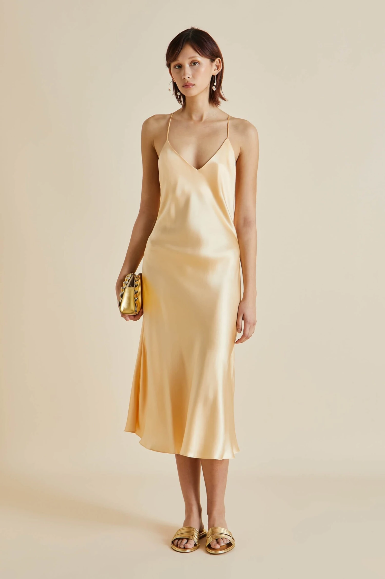 Mossy Bellini Orange Silk Satin Slip Dress - Image 3