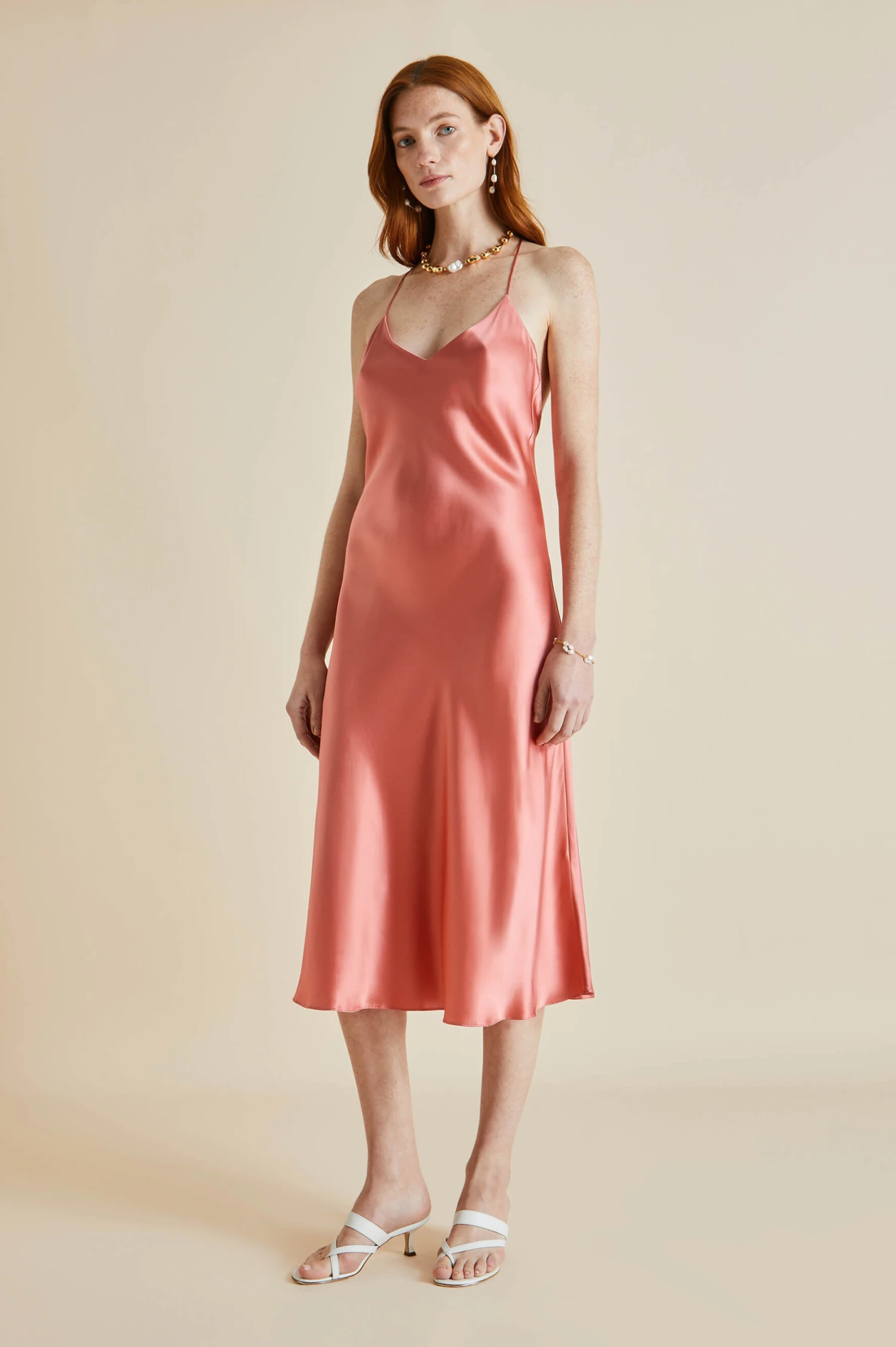 Mossy Rose Pink Silk Satin Slip Dress