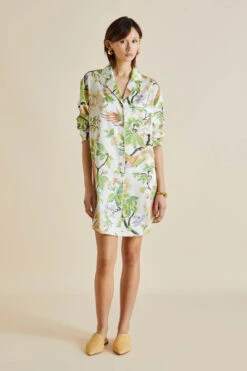 Poppy Adisorn Cream Floral Silk Satin Nightshirt