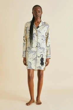 Poppy Demy Cream Zebra Silk Satin Nightshirt